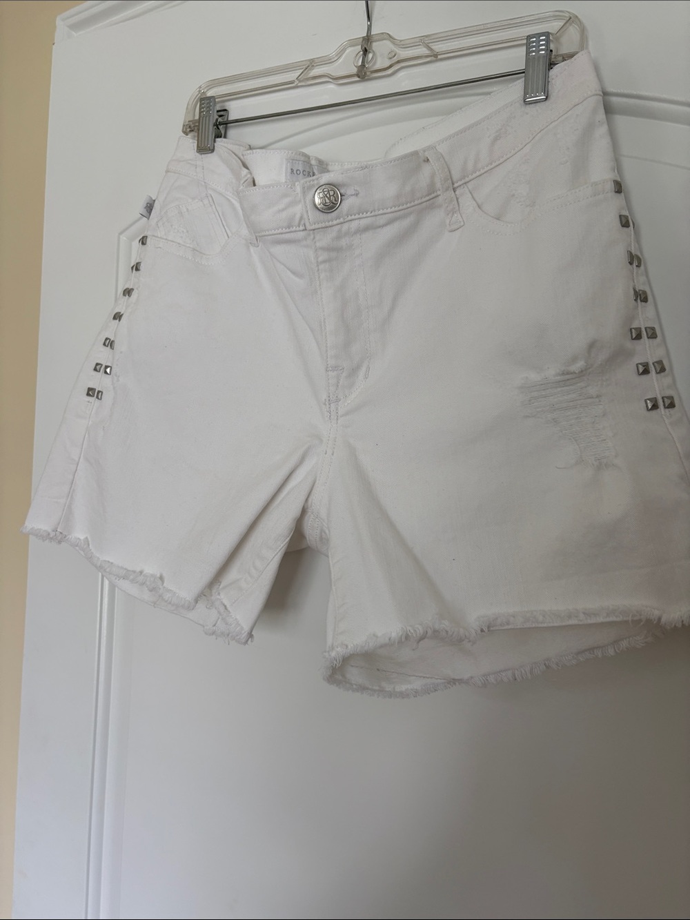 Rock & Republic White Stud-Accent Denim Shorts